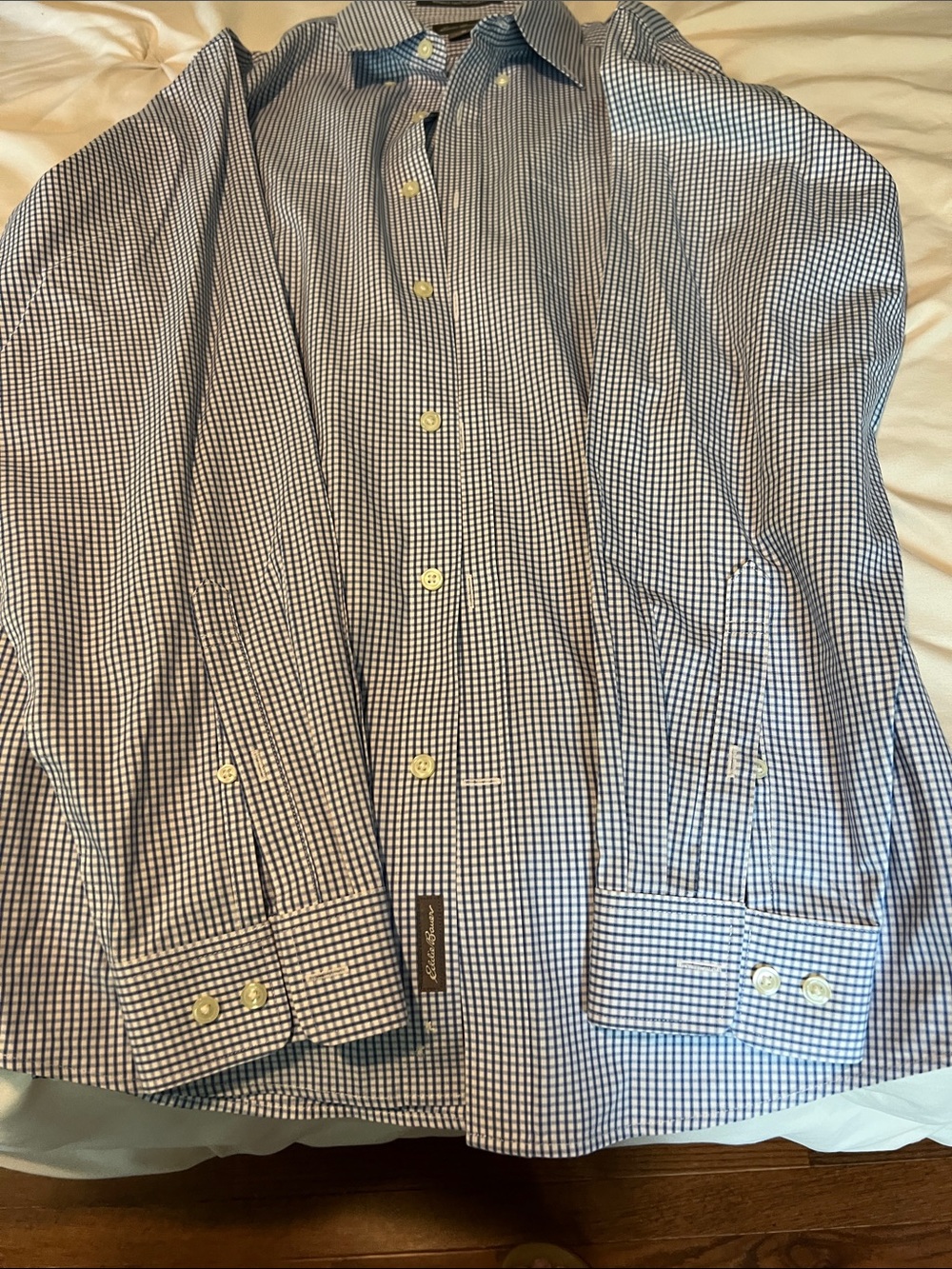 Eddie Bauer Blue and White Mini-Check Dress Shirt